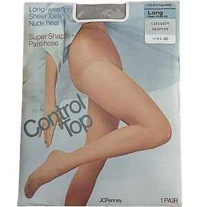 JC Penney Vintage 90s Super Shaper Pantyhose Control Top Pearl Gray Long
